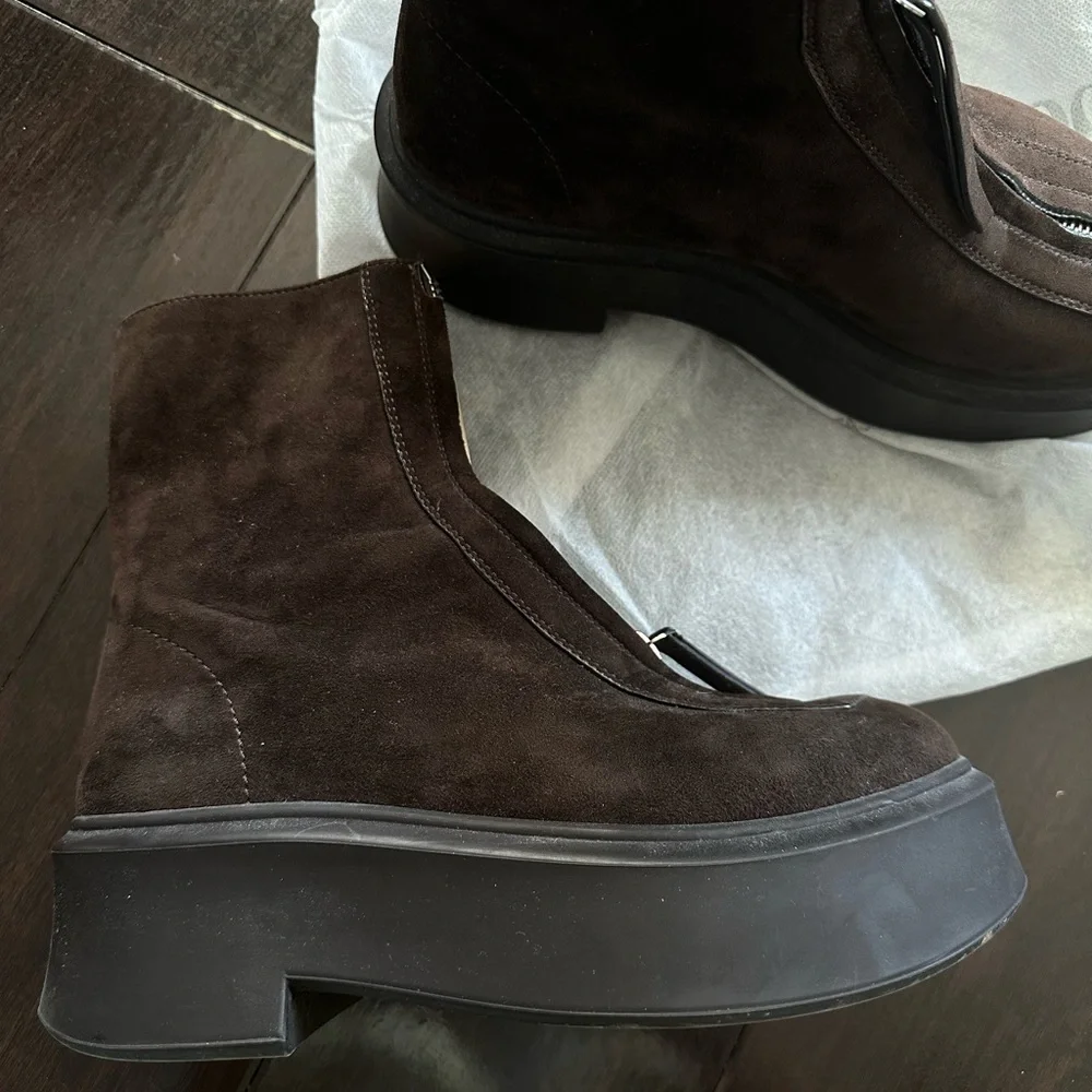 The Row Suede Zipped Boots in Dark Brown - Picture 2 of 7